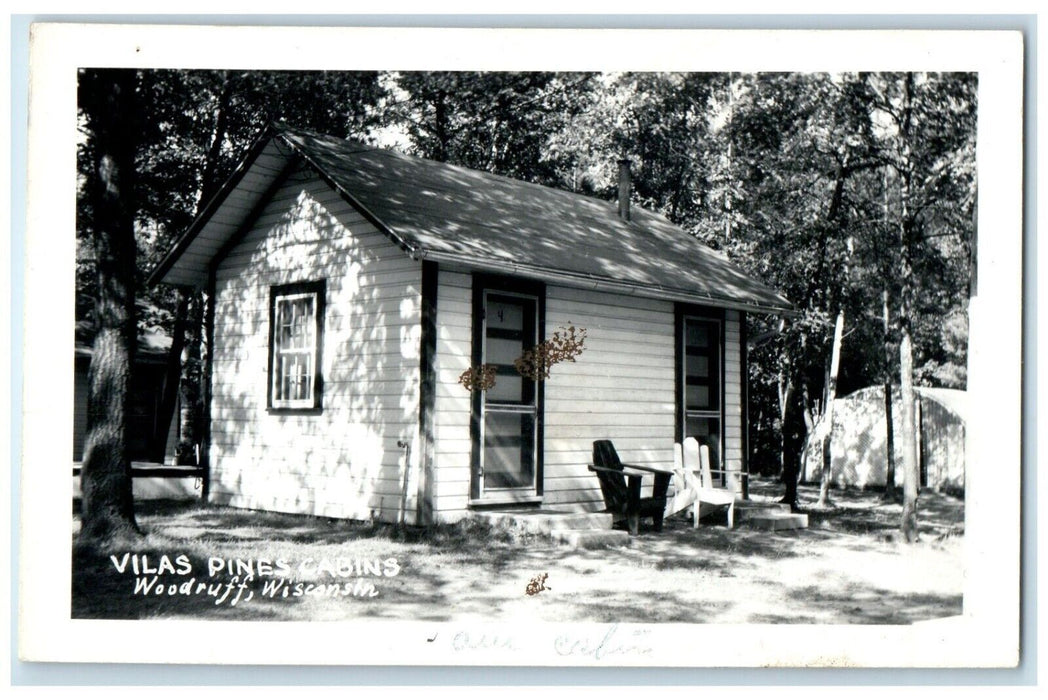 c1940's Vilas Pines Cabins Woodruff Wisconsin WI RPPC Photo Vintage Postcard