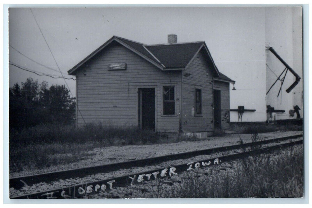 c1960's Yetter Iowa Railroad Train Depot Station Exterior IA RPPC Photo Postcard