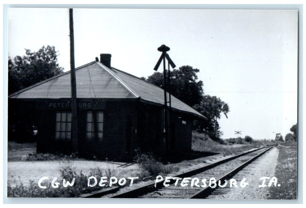 c1960's C&W Petersburg Iowa IA Railroad Train Depot Station RPPC Photo Postcard