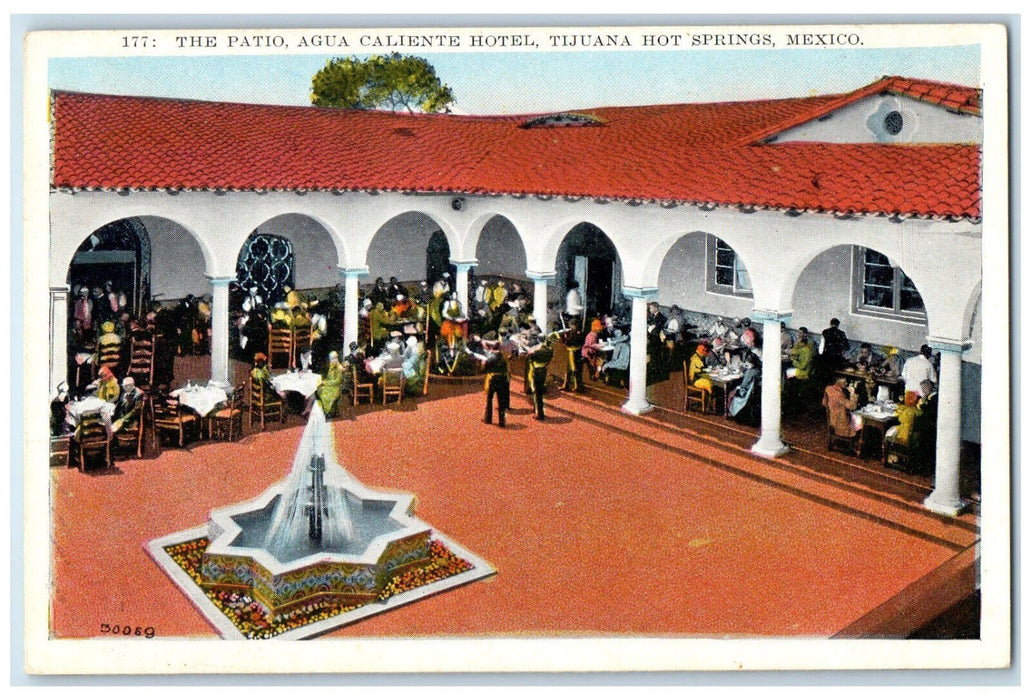 c1950's Patio Agua Caliente Hotel Tijuana Hot Springs Mexico Postcard