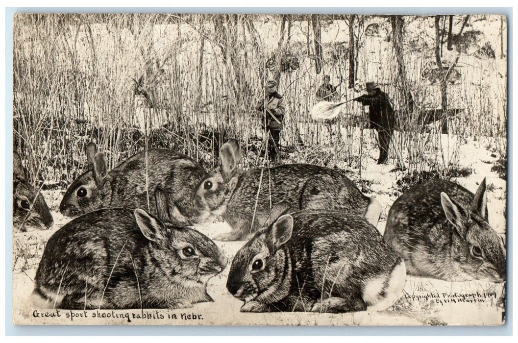 Exaggerated Rabbit Sport Shooting W.H. Martin Nebraska NE RPPC Photo Postcard