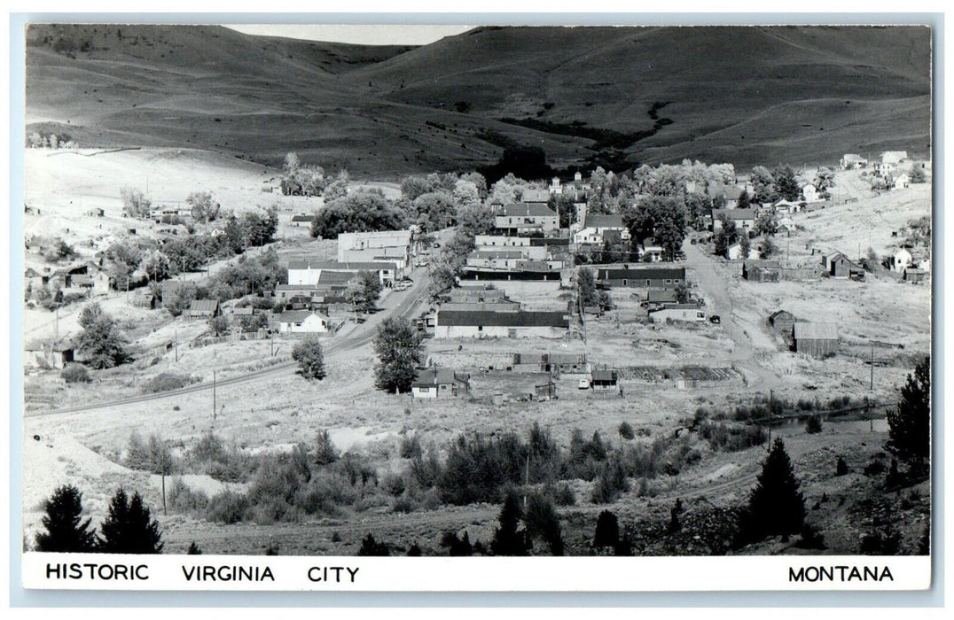 c1950's Bird's Eye View Of Historic Virginia City Montana MT RPPC Photo Postcard