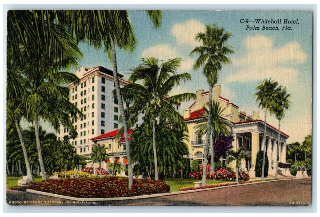 1955 Whitehall Hotel Building Scene Street Palm Beach Florida FL Posted Postcard