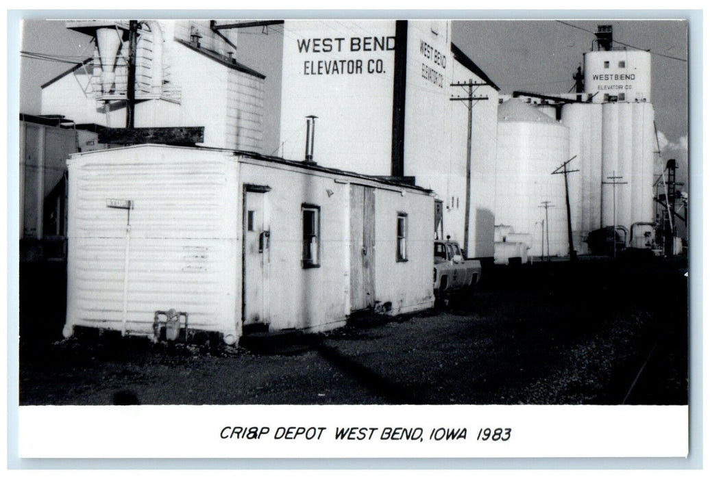 c1983 Cri&P West Bend Elevator CO. Iowa Train Depot Station RPPC Photo Postcard