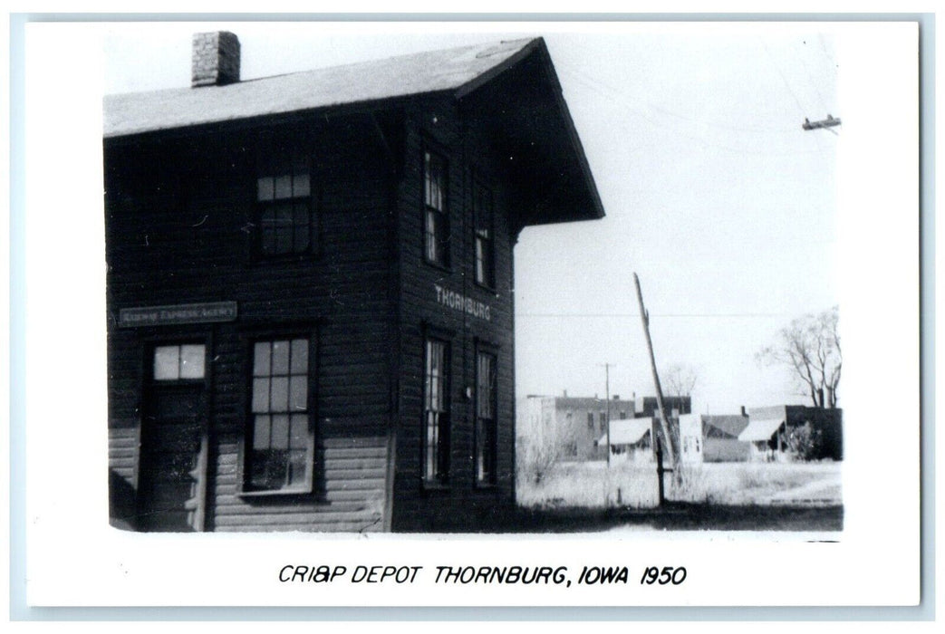 1950 Cri&P Depot Thornburg Iowa Exterior Train Depot Station RPPC Photo Postcard