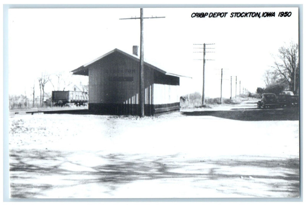 c1971 Cri&P Depot Stockton Iowa Railroad Train Depot Station RPPC Photo Postcard