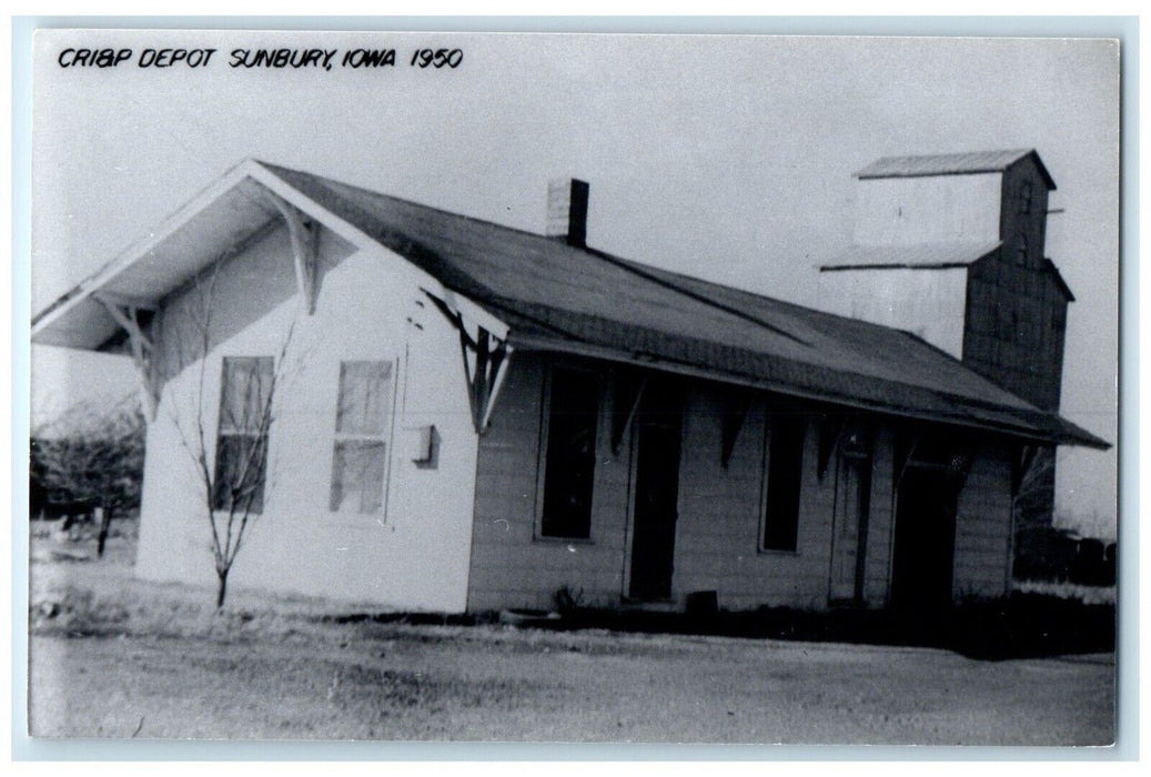c1950 Cri&P Depot Sunbury Iowa Railroad Train Depot Station RPPC Photo Postcard