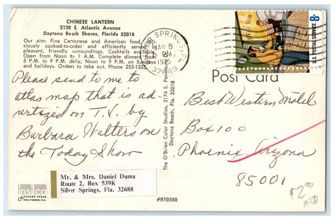 1975 Chinese Lantern Restaurant Cars Daytona Beach Shores Florida FL Postcard