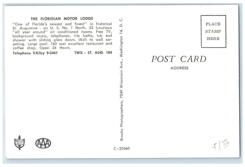 c1950's The Floridian Motor Lodge St. Augustine Florida FL Multiview Postcard