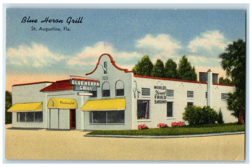 c1930's Blue Heron Grill Restaurant Roadside St. Augustine Florida FL Postcard