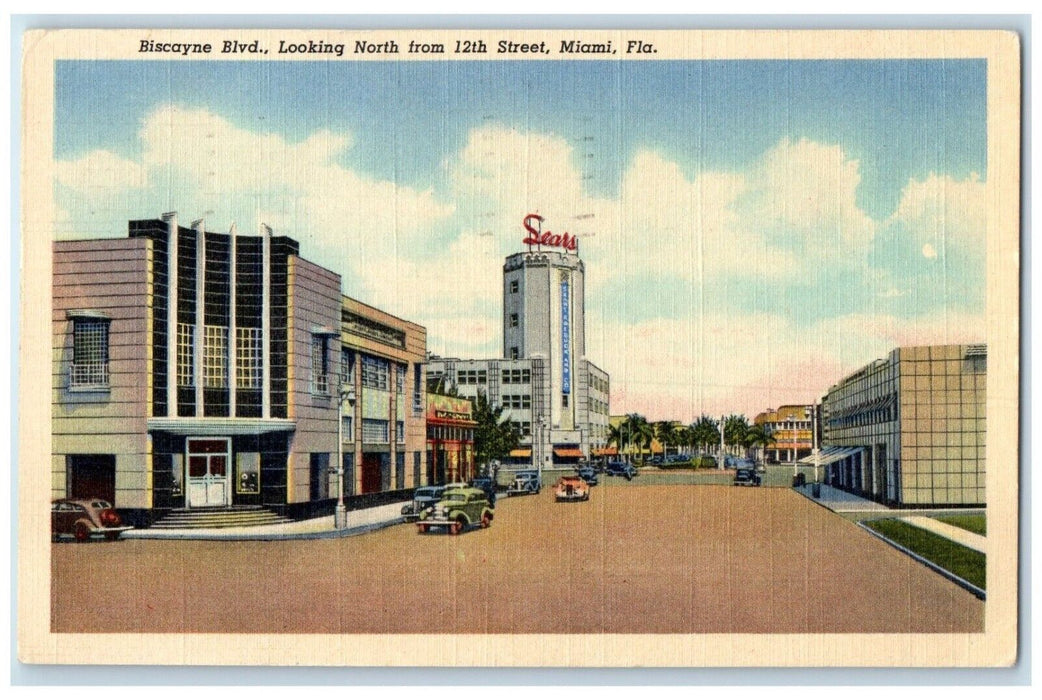 1953 Biscayne Blvd. Looking North From 12 Street Miami Florida FL Postcard