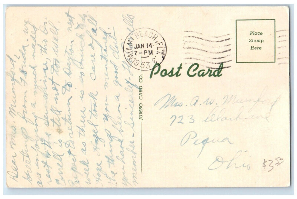 1953 Biscayne Blvd. Looking North From 12 Street Miami Florida FL Postcard