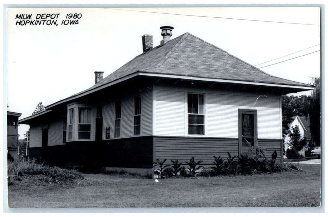 c1980 MILW Depot Hopkinton Iowa Railroad Train Depot Station RPPC Photo Postcard