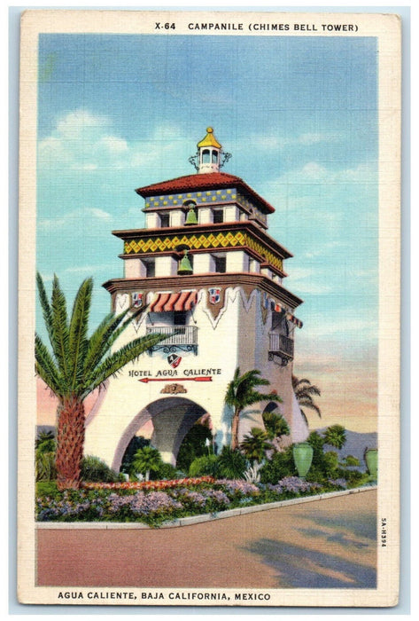 c1940's Chimes Bell Tower Agua Caliente Baja California Mexico Postcard