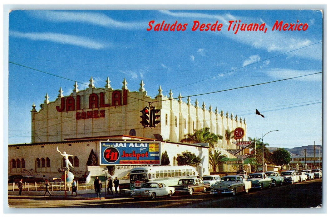 c1960's Jai Alai Games Stadium Greetings from Tijuana Mexico Postcard