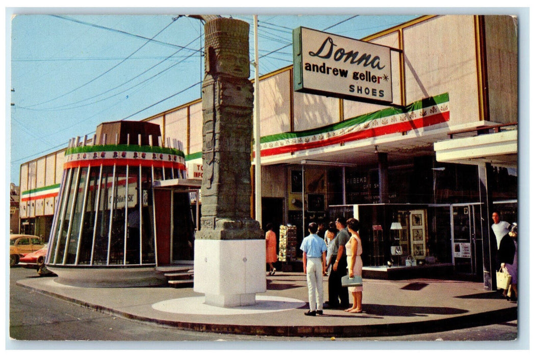 c1950's Donna Andrew Geller Shoes Tijuana Tourist Info Booth Mexico Postcard