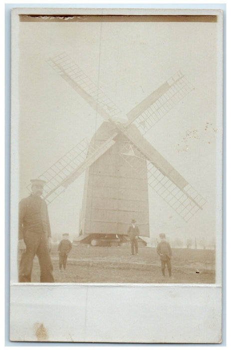 c1910's View Of Windmill Boys Military RPPC Photo Unposted Antique Postcard