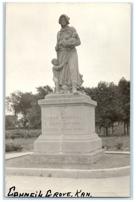Madonna of the Trail Monument Council Grove Kansas KS RPPC Photo Postcard