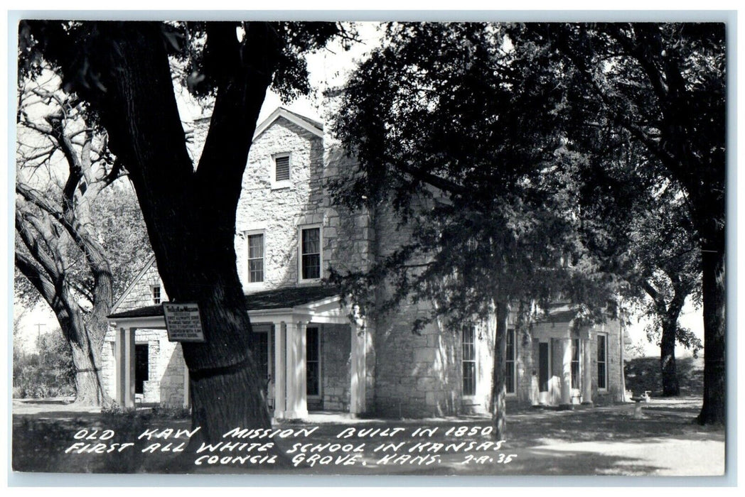 Old Kaw Mission First All White School Council Grove KS RPPC Photo Postcard