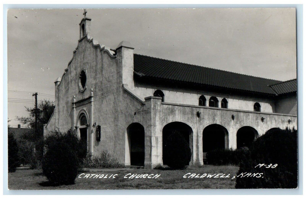 c1940's Catholic Church Caldwell Kansas KS RPPC Photo Unposted Vintage Postcard