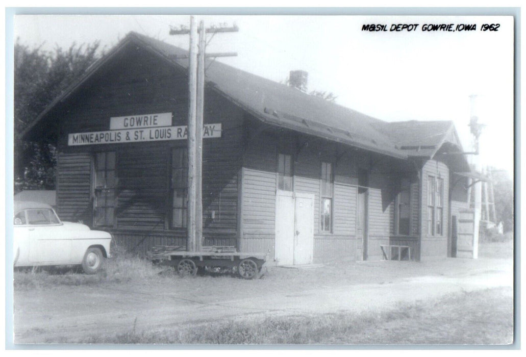 c1958 M&SIL Depot Gowrie Iowa Railroad Train Depot Station RPPC Photo Postcard