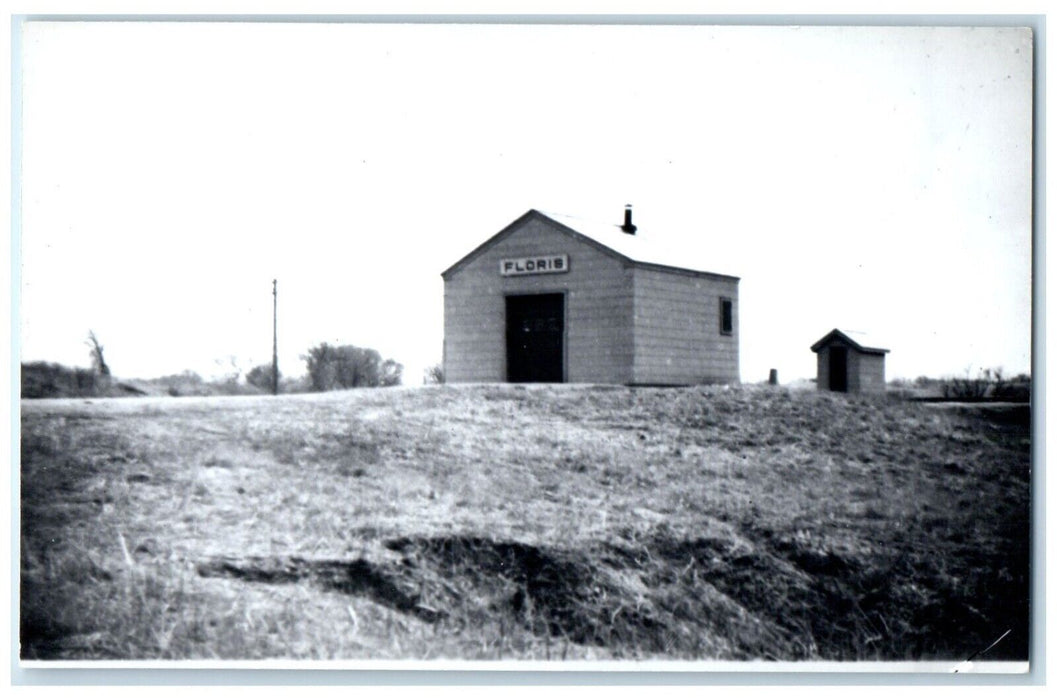 c1960 Floris Iowa IA Exterior Railroad Train Depot Station RPPC Photo Postcard