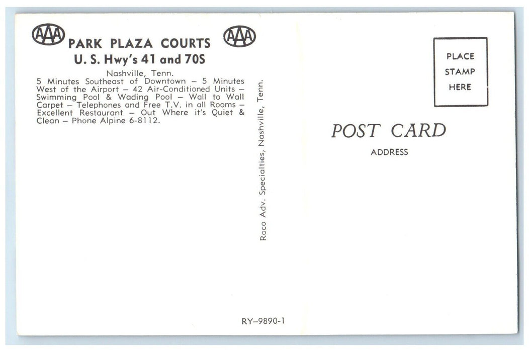 c1960 Multi-View Park Plaza Courts Nashville Tennessee Unposted Vintage Postcard