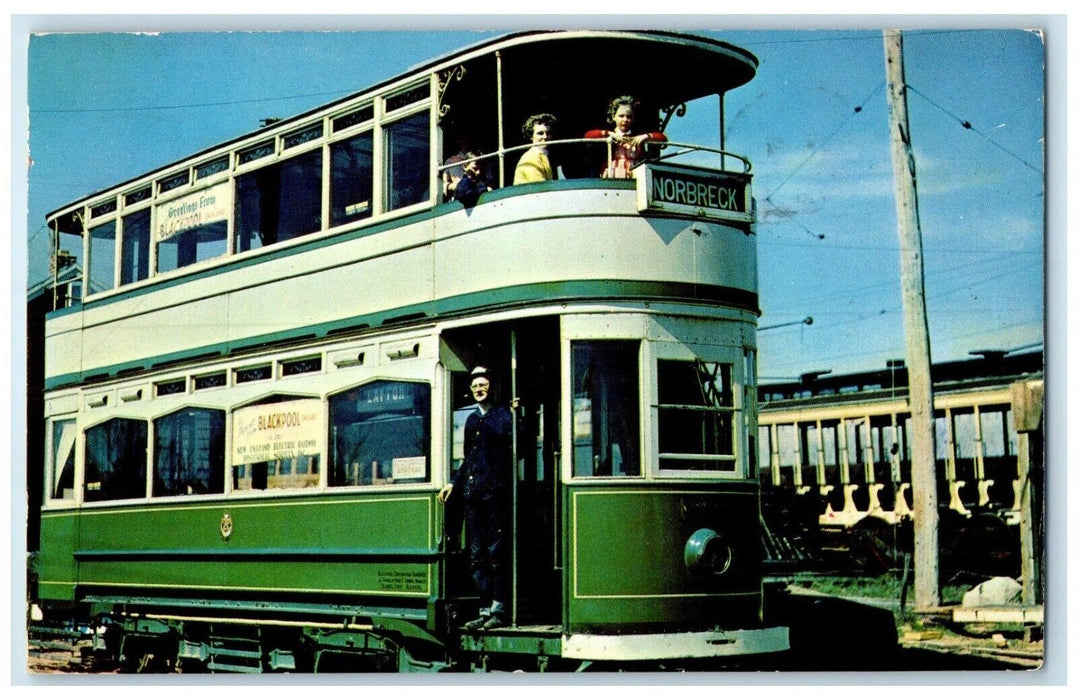 1958 Double Decker Street Car Blackpool England Kennebunkport Maine ME Postcard