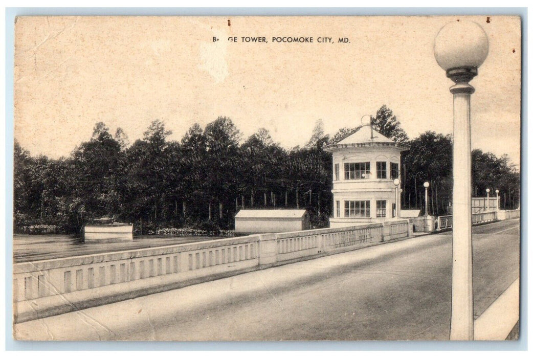 c1940 Bridge Tower Roadway Pocomoke City Maryland MD Antique Local View Postcard