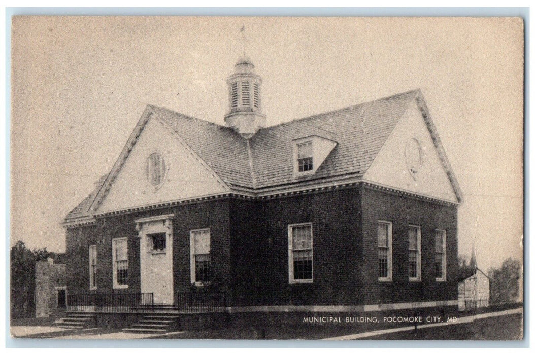 c1940 Exterior View Municipal Building Pocomoke City Maryland Mayrose Postcard