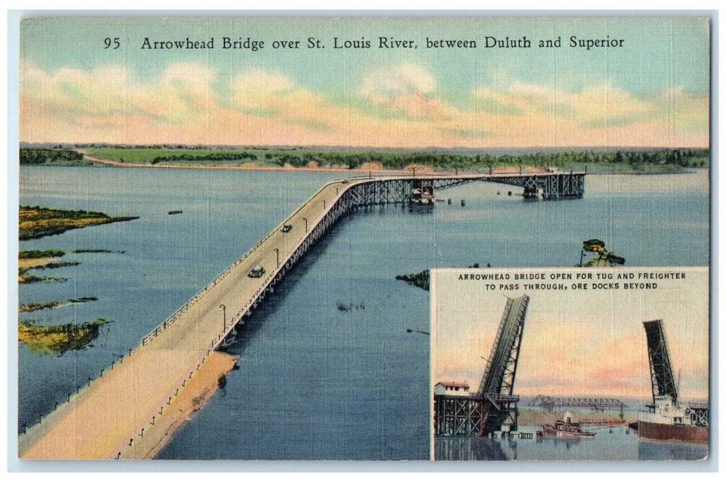 1940 Multiview Arrowhead Bridge St Louis River Duluth Minnesota Vintage Postcard