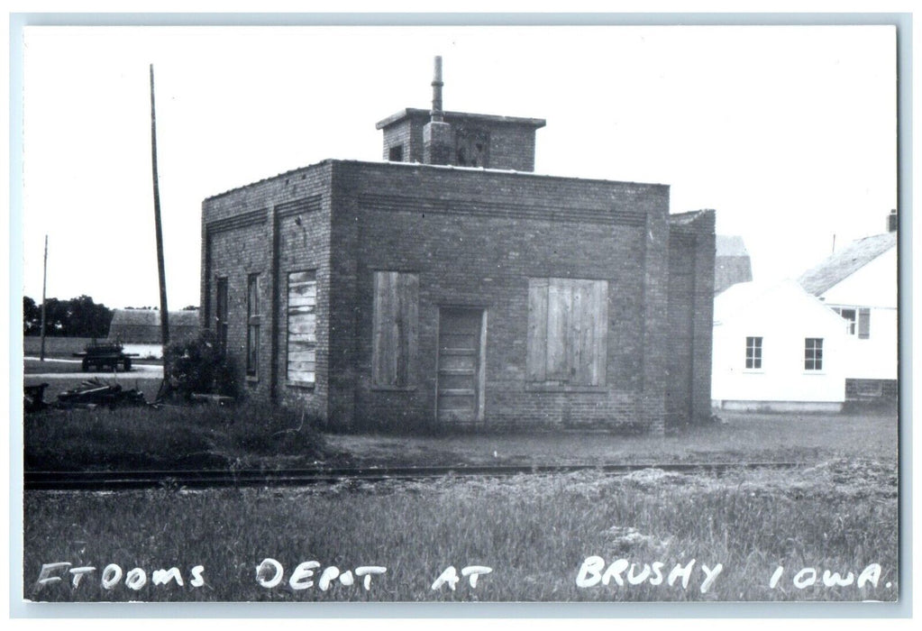 1956 Ftooms Depot Brushy Iowa Railroad Train Depot Station RPPC Photo Postcard