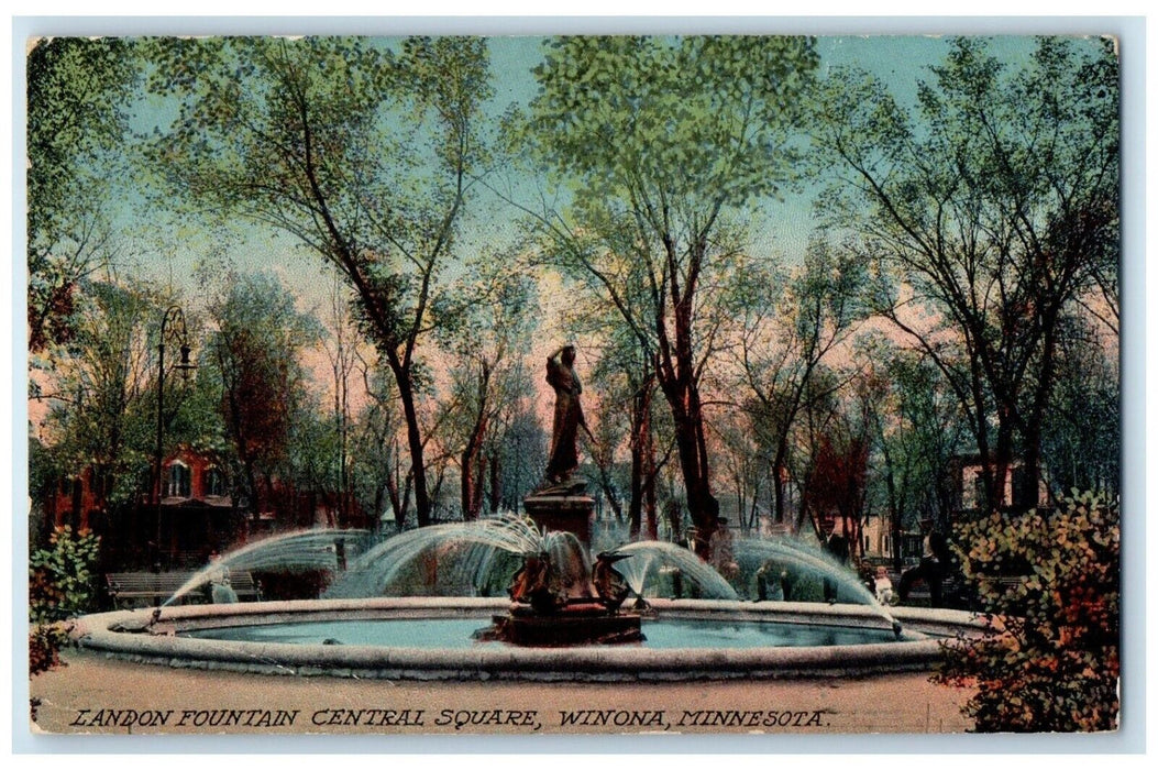 1915 Scenic View Landon Fountain Central Square Winona Minnesota Posted Postcard