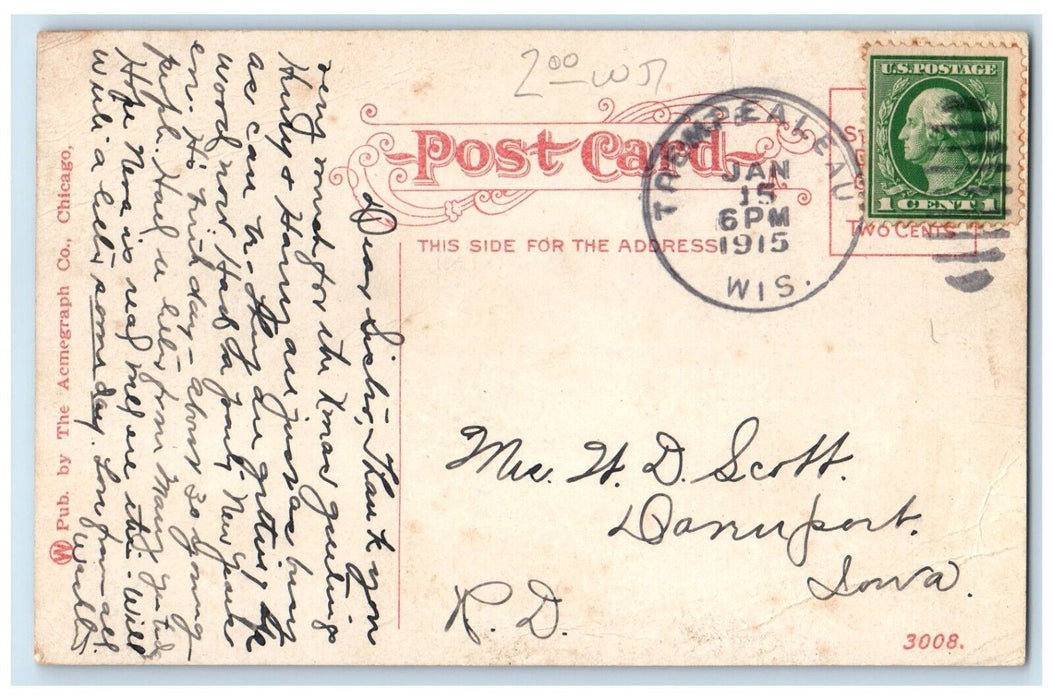 1915 Scenic View Landon Fountain Central Square Winona Minnesota Posted Postcard