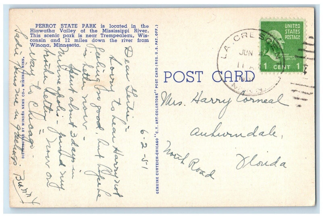 1951 Trempealeau Mountain Perrot State Park Winona Minnesota MN Vintage Postcard