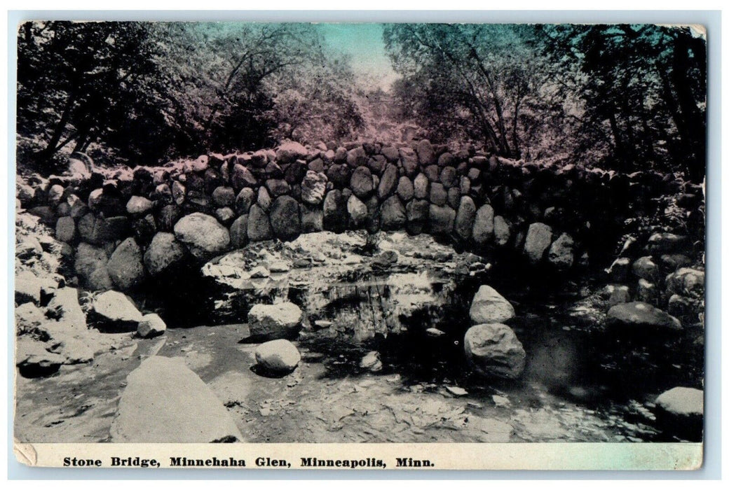 1912 Stone Bridge Minnehaha Glen Minneapolis Minnesota Antique Vintage Postcard