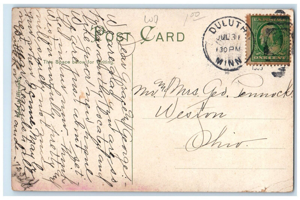 1909 View Chester Park Rustic Bridge Rocks Duluth Minnesota MN Vintage Postcard