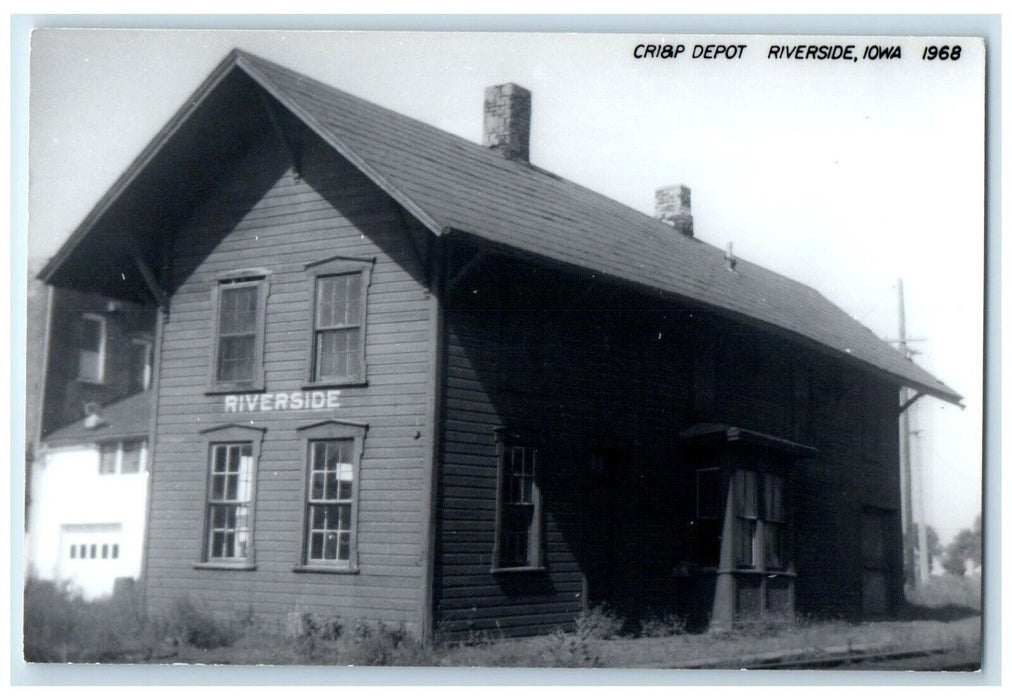 1968 CRI&P Depot Riverside Iowa Railroad Train Depot Station RPPC Photo Postcard