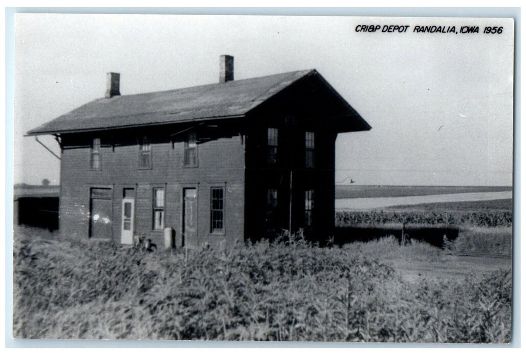 c1956 CRI&P Depot Randalia Iowa Railroad Train Depot Station RPPC Photo Postcard