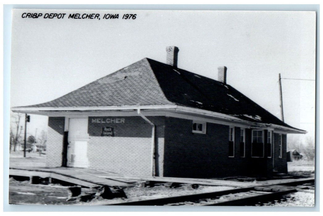 c1976 Cri&p Depot Melcher Iowa Railroad Train Depot Station RPPC Photo Postcard