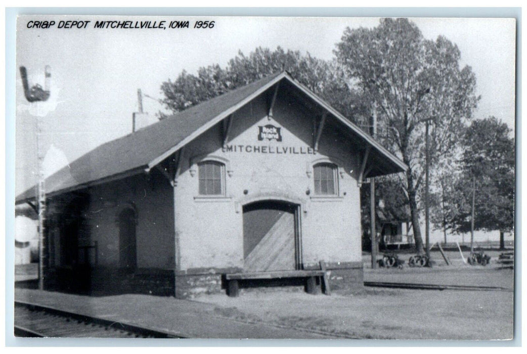 c1956 Cri&p Mitchellville Iowa Railroad Train Depot Station RPPC Photo Postcard