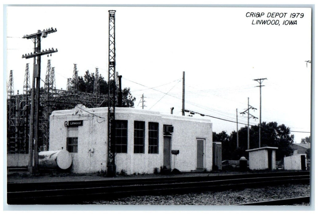 c1979 CRI&P Depot Linwood Iowa Railroad Train Depot Station RPPC Photo Postcard