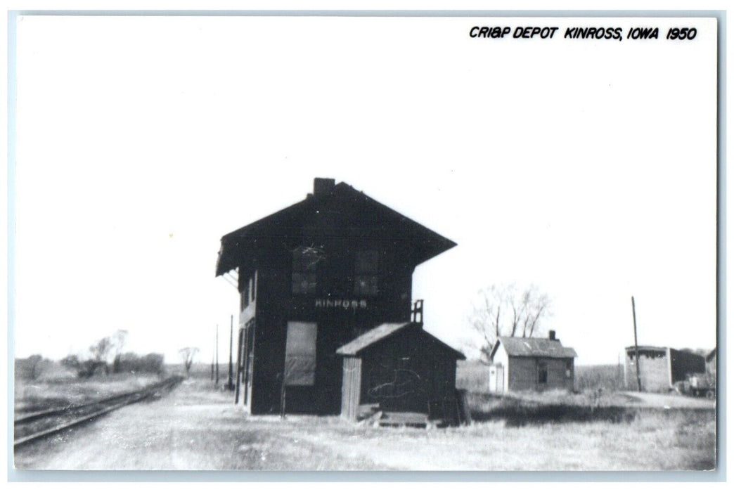 c1950 CRI&P Depot Kinross Iowa Railroad Train Depot Station RPPC Photo Postcard