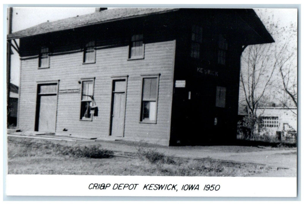 c1950 CRI&P Depot Keswick Iowa Railroad Train Depot Station RPPC Photo Postcard