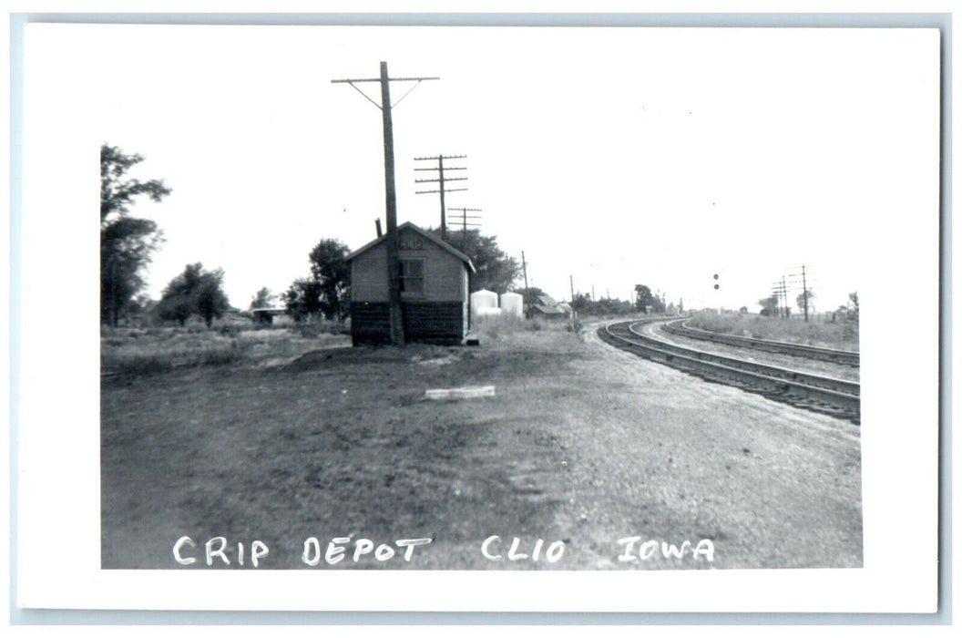 c1960 CRIP Clio Iowa Exterior Railroad Train Depot Station RPPC Photo Postcard
