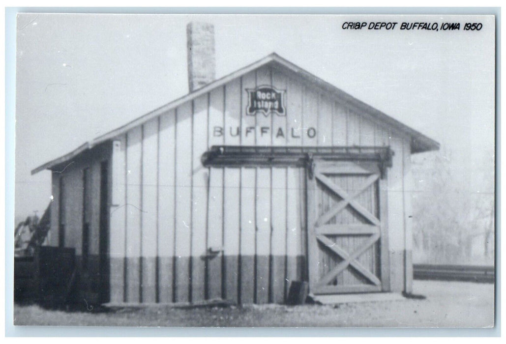 c1950 Cri&p Depot Buffalo Iowa Railroad Train Depot Station RPPC Photo Postcard