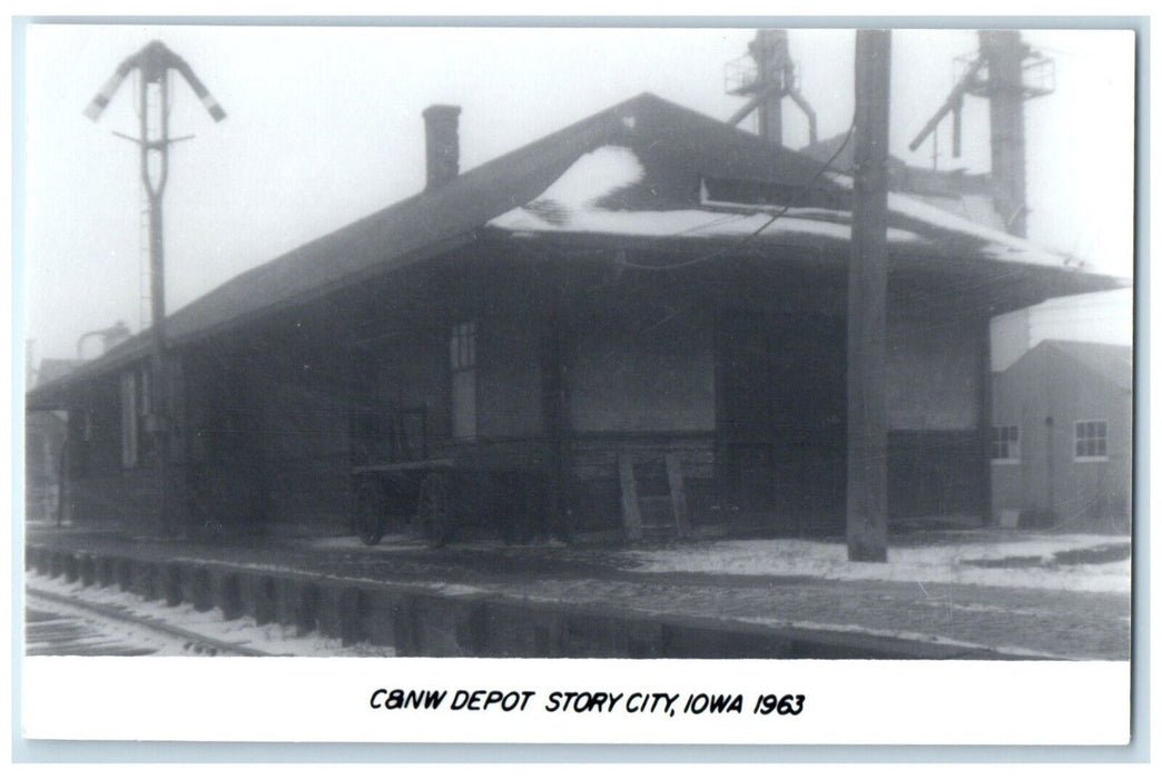 1963 C&NW Depot Story City Iowa Railroad Train Depot Station RPPC Photo Postcard