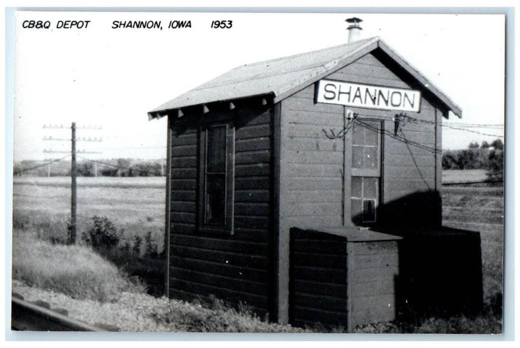 c1953 CB&Q Depot Shannon Iowa Railroad Train Depot Station RPPC Photo Postcard