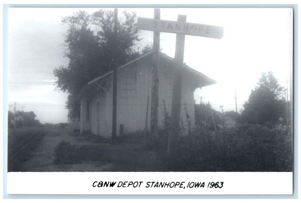 c1963 C&NW Depot Stanhope Iowa Railroad Train Depot Station RPPC Photo Postcard