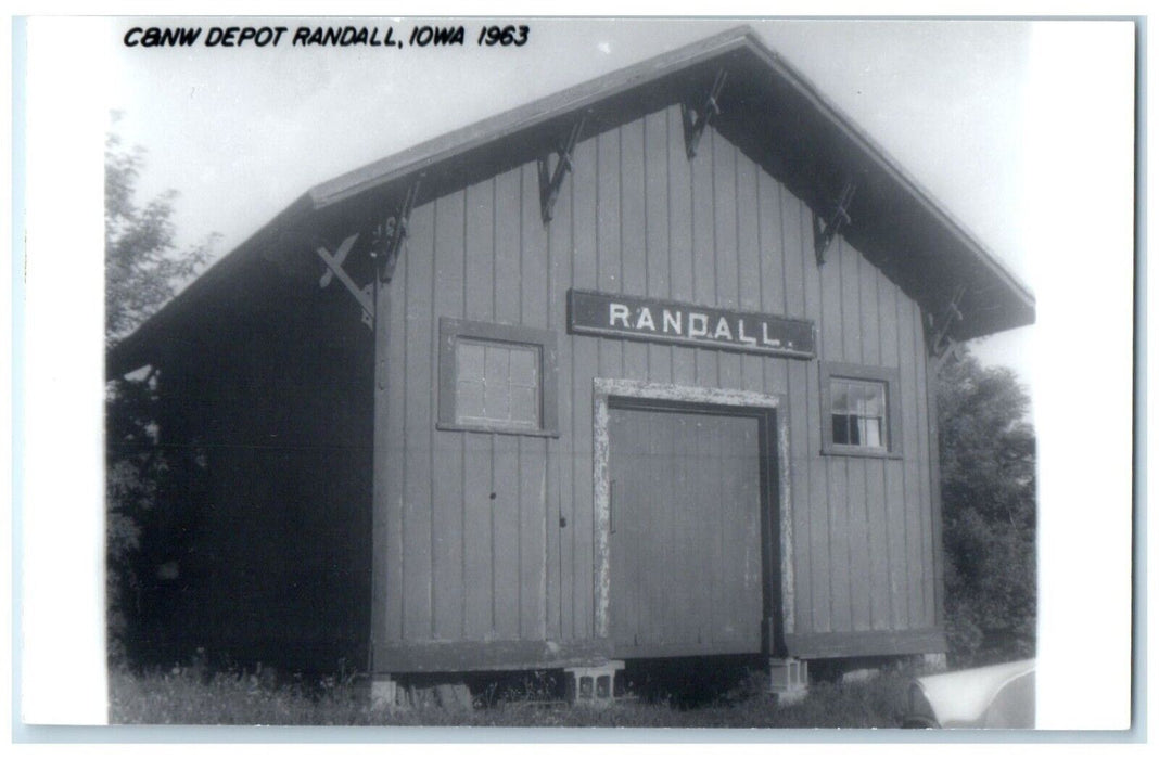 1963 C&NW Randall Iowa Vintage Railroad Train Depot Station RPPC Photo Postcard